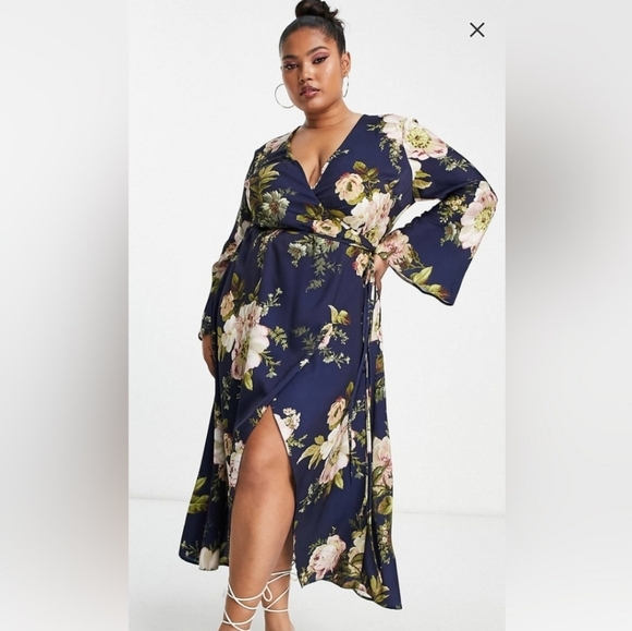 ASOS Curve Dresses & Skirts - ASOS curve Navy floral print wrap dress in size US 16